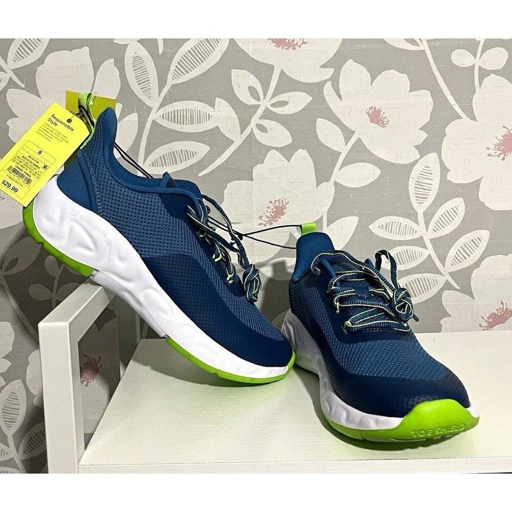 All In Motion Men’s Mesh Lace Up Low Top Sneakers Blue White Green Rubber